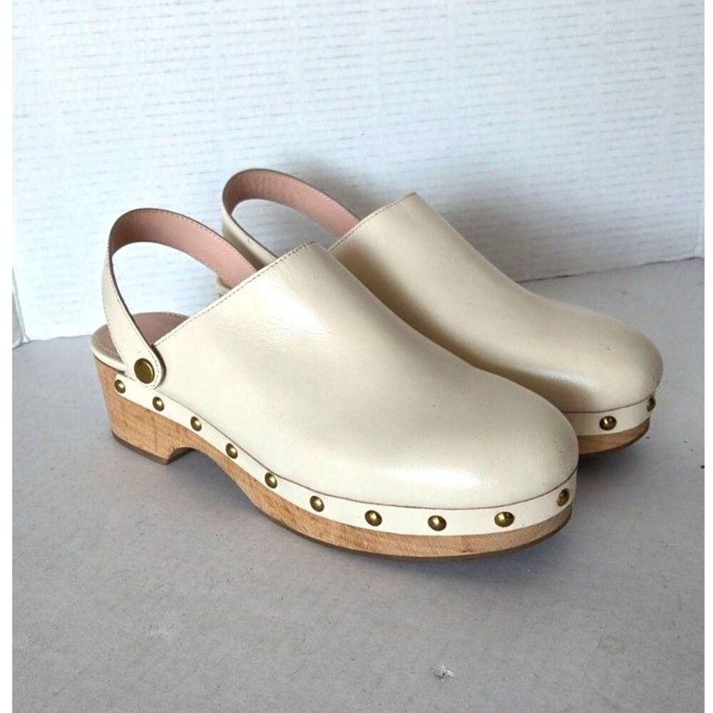 J. Crew Convertible Wood Clogs Leather Boho Studded Cream Sz 10 Boho Chic